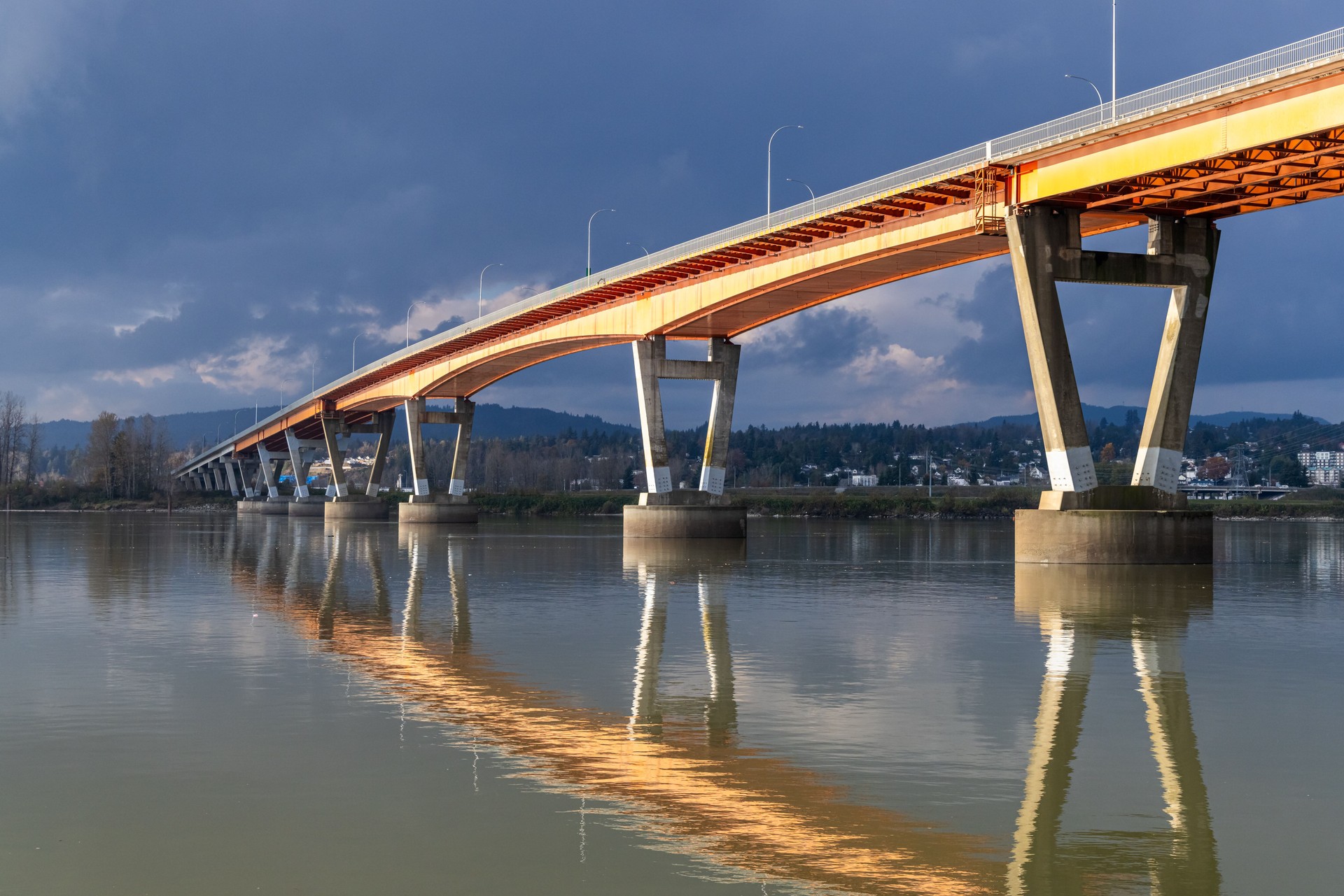 Scenic View of Fraser River Bridge in Mission, BC, Canada